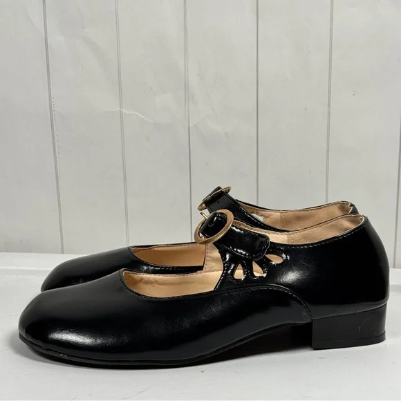 Black Faux Leather Mary Janes Retro Buckle Shoes Dance Costume Classic 42/US 10 - Picture 4 of 8